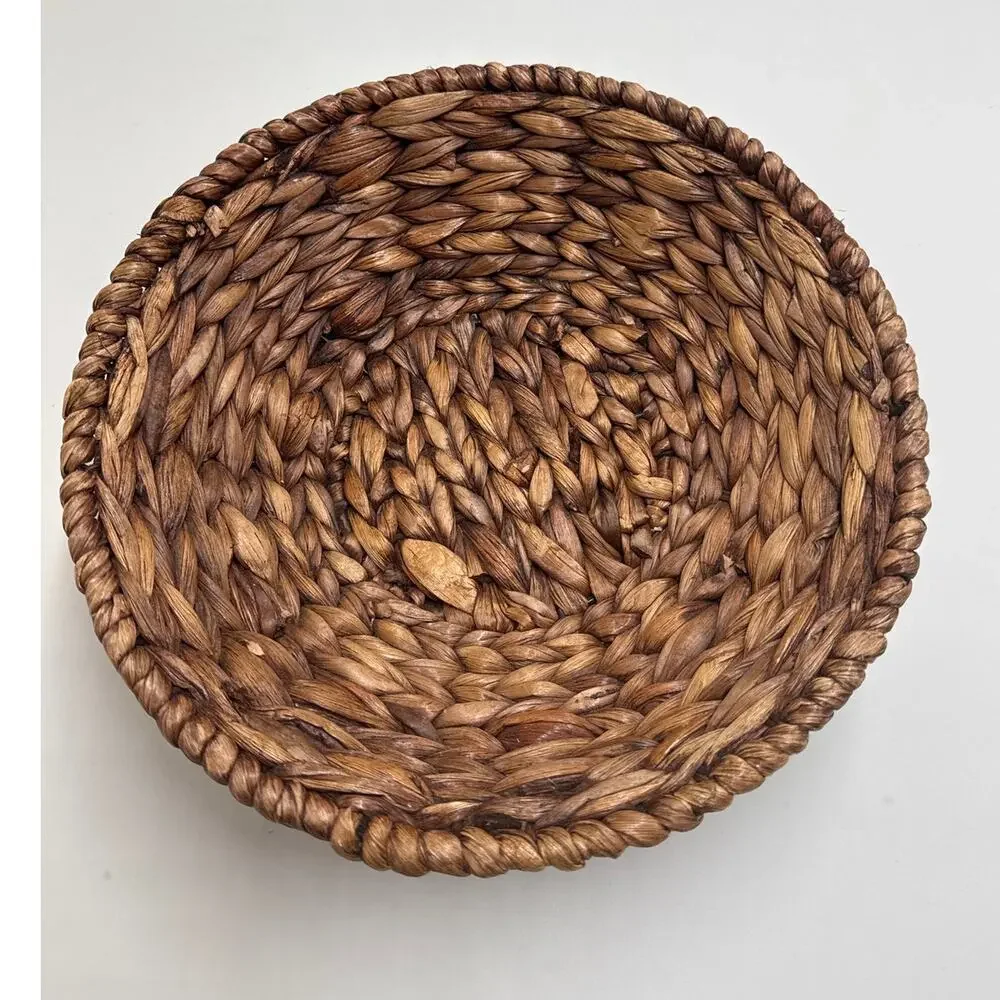 Handwoven Woven Pedestal Basket Natural Braided Centerpiece Fruit Bowl Boho